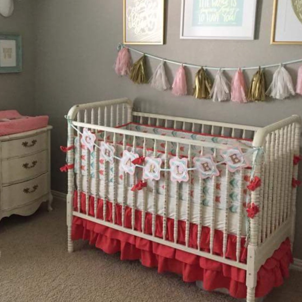 Coral and Turquoise Crib Bedding